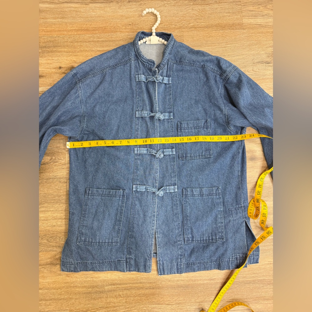 East Bay Mercantile Denim Jacket Chinese Style Frog Closure Trendy Chore Coat M - Picture 7 of 8